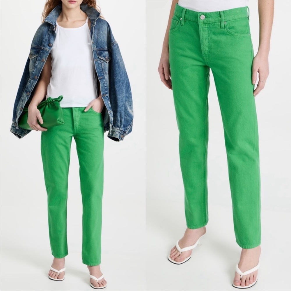 Frame Denim Straight Leg Jeans in Bright Green